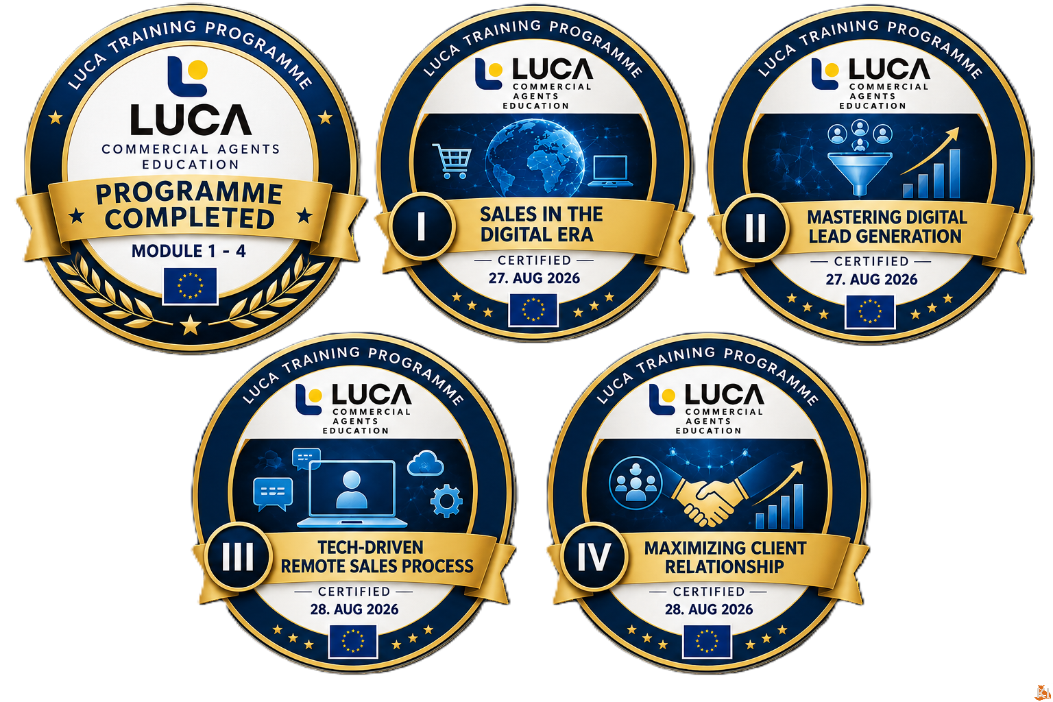LUCA Training Programme – Commercial Agents Education: Zertifikate Module 1–4